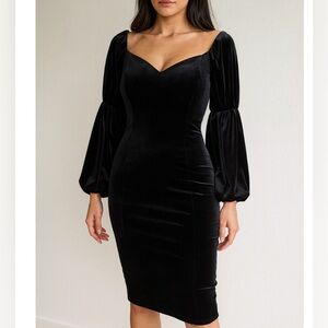 A3 Design velvet velour black dress puff pirate sleeve sweet heart neckline SZ S